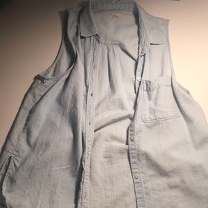 Blue sleeveless button down!